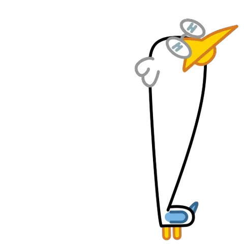Анимация белой чайки с глазами в виде часов, которая раскачивается из стороны в сторону.