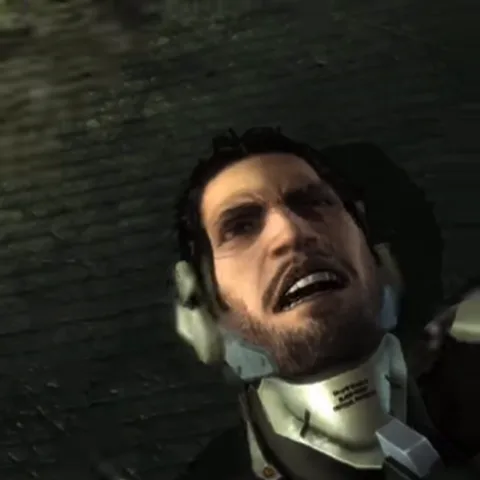 Анимация персонажа из видеоигры Metal Gear Rising: Revengeance, киборга Рейдена, который кричит крупным планом.