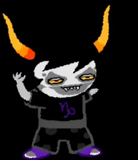 Анимация персонажа-тролля из игры Homestuck, который улыбается и машет рукой.