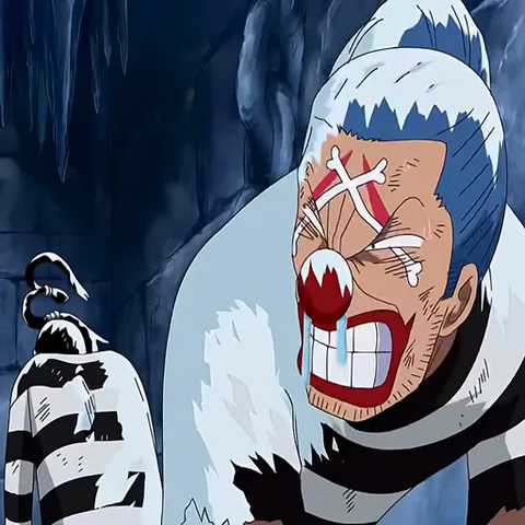 Анимация с персонажем Багги из One Piece, который плачет в тюремной камере.
