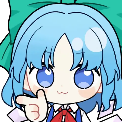 Анимированный персонаж Цирно из игры Touhou Project указывает пальцами на цифру 3, написанную у неё на руке.