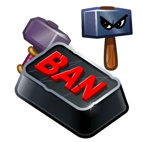 Анимация злого молота, который бьёт по клавише с текстом BAN.