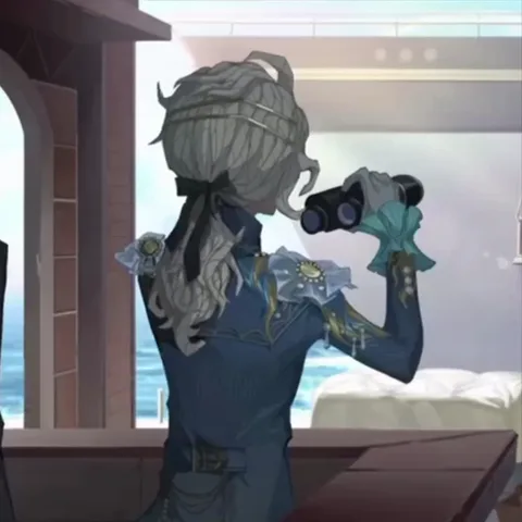 Анимация персонажа игры Identity V Фредерика Крейбурга, который рассматривает горизонт через бинокль.