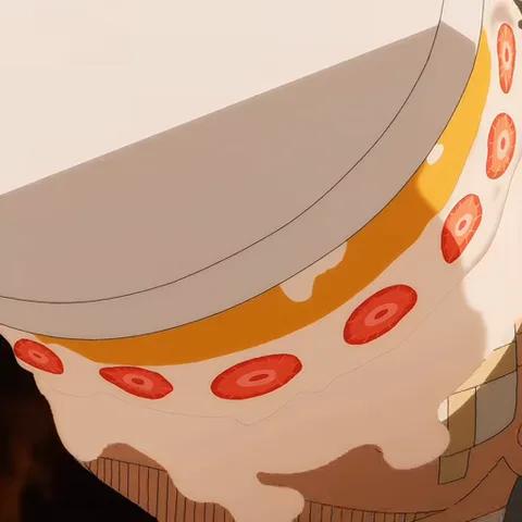 Аниме-персонаж Аста из Black Clover поднимает большой торт со взбитыми сливками и клубникой, а затем смотрит на него с широко открытыми глазами и ртом.