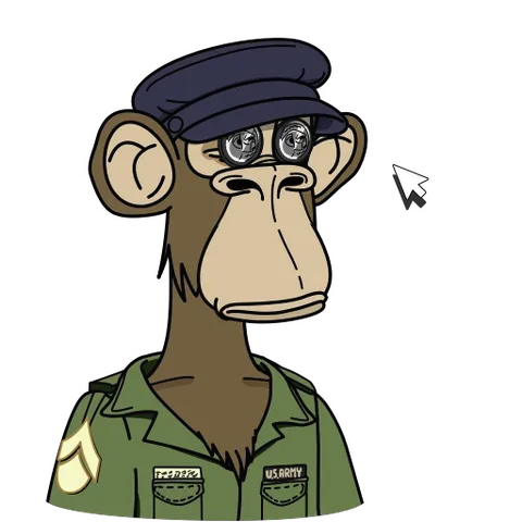 Анимированный стикер с обезьяной в военной форме, к которой подводят курсор для вызова меню сохранения картинки.