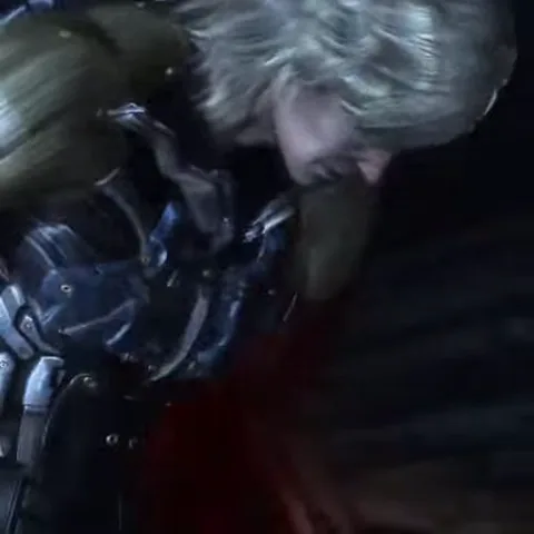 Анимация персонажа из Metal Gear Rising: Revengeance. Рейден поднимает голову, вытирая кровь с лица, и произносит фразу о том, что это происходит снова.