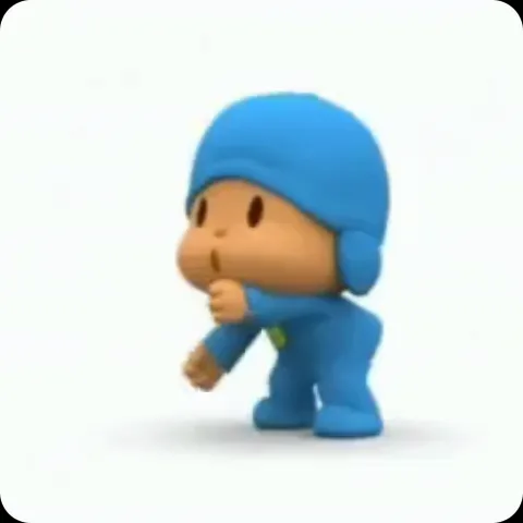 Анимация Pocoyo, который весело танцует на белом фоне.