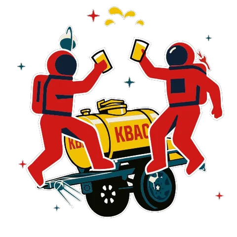 Анимация двух космонавтов, пьющих квас в открытом космосе.