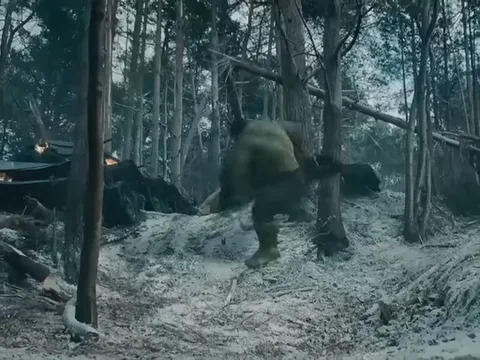 Анимация, где Халк из вселенной Marvel крушит лес от злости.