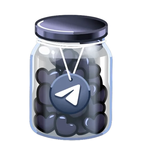 Анимация банки с сердечками и логотипом Telegram, крышка которой открывается и выпускает сердце.