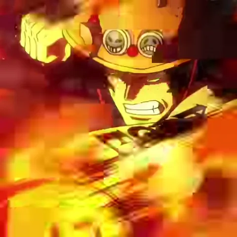 Анимация Эса из One Piece, наносящего удар кулаком, охваченным огнём.