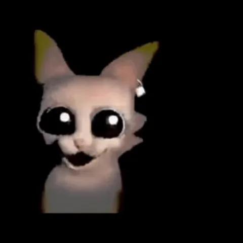 Анимация с 3D-котом и горящим существом на черном фоне.
