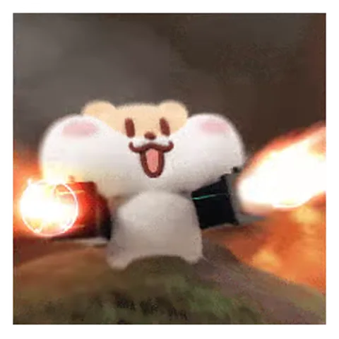 Анимация милого хомяка, стреляющего из пулемёта с огнём.