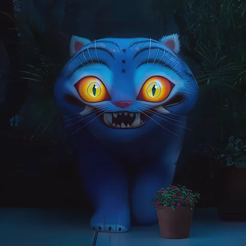 Синий кот скалит зубы