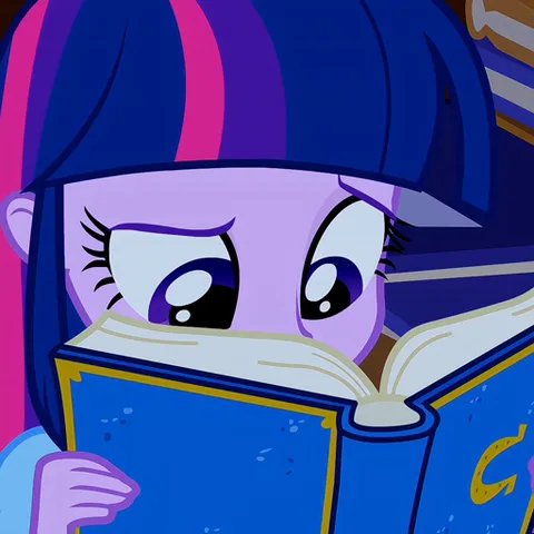 Анимация персонажа Твайлайт Спаркл из My Little Pony: Equestria Girls, читающей книгу.