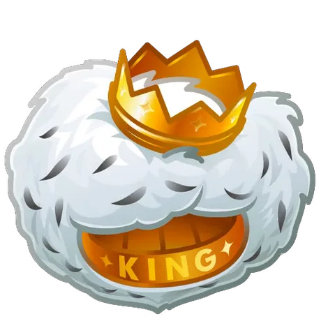 Анимированная белая меховая шапка-папаха с золотой надписью KING и маленькой короной сверху, украшенная бликами.