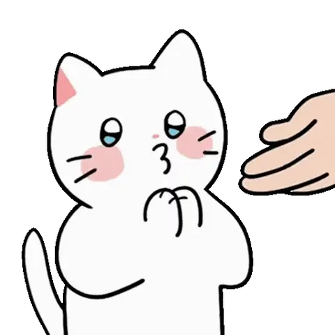 Анимация белого кота, который подставляет щёчку для поглаживания рукой, после чего появляется сердечко.