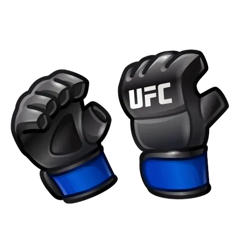Анимированные чёрные перчатки ММА с логотипом UFC и синими манжетами, покачивающиеся на прозрачном фоне.