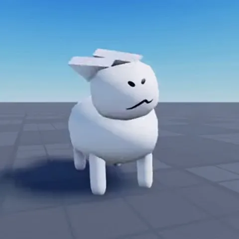 3D-модель белого существа с ушами, которое мотает головой в такт музыке.