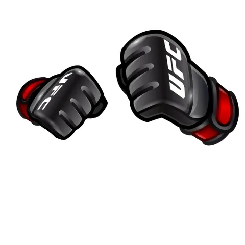 Две черные боксерские перчатки с надписью UFC на прозрачном фоне, совершающие движения, имитирующие удары или подготовку к бою.