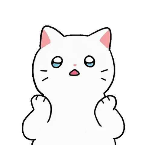 Милый белый кот широко открывает рот от удивления и поднимает передние лапки.