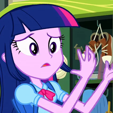 Анимация персонажа Твайлайт Спаркл из мультсериала «My Little Pony: Девочки из Эквестрии», которая меняет выражение лица с неуверенного на решительное.