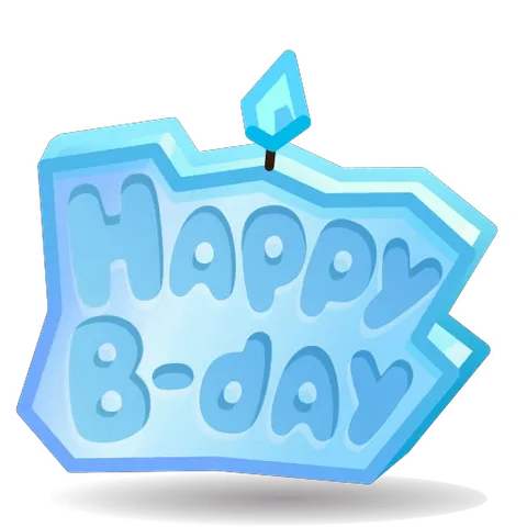 Вращающаяся голубая ледяная свеча с текстом «Happy B-day» на боковой грани.