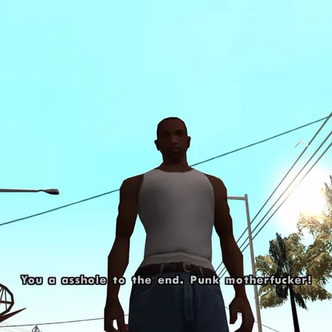 Анимация персонажа из игры GTA San Andreas, который говорит оскорбление.