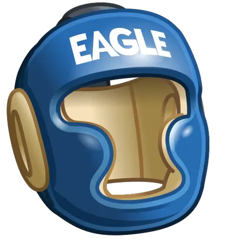 Синий шлем с надписью EAGLE и золотыми элементами, по которому бьёт жёлтая вспышка.