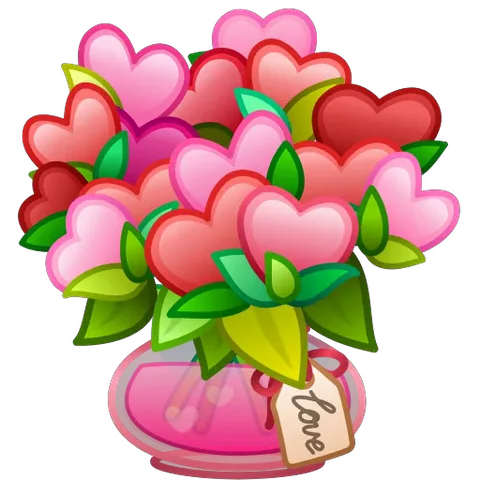 Прозрачная ваза с букетом из розовых сердец и биркой love