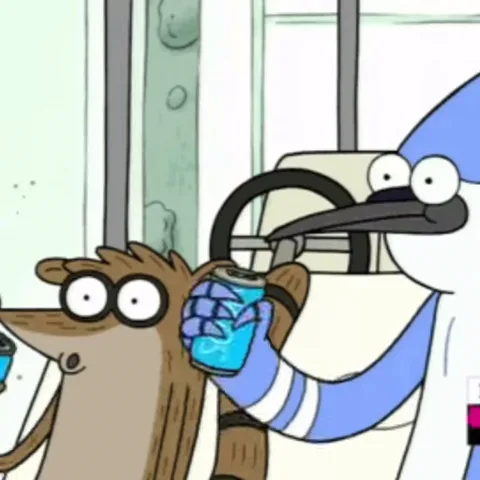 Анимация персонажей мультсериала «Гравити Фолз» (на самом деле Regular Show), где Мордекай и Ригби пьют газировку в машине.