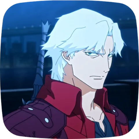 Анимация персонажа из Devil May Cry, который хитро улыбается.