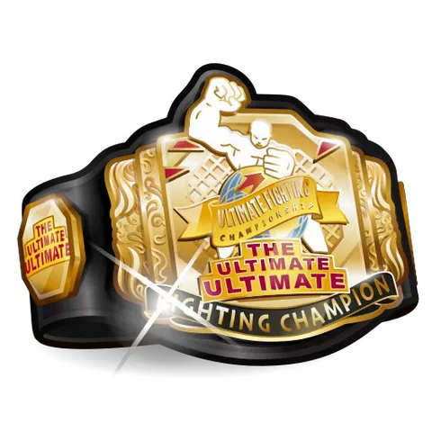 Анимированный стикер с золотым поясом чемпиона и надписью The Ultimate Fighting Champion, по которому пробегает блик света.