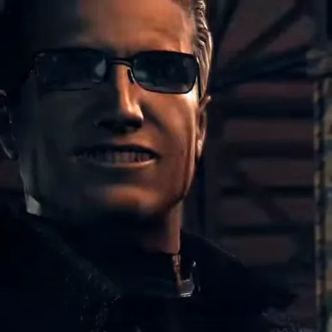 Альберт Вескер из Resident Evil хитро улыбается в очках