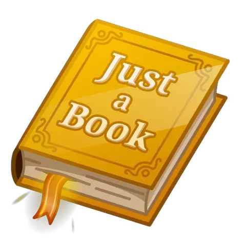 Анимация книги в мягкой обложке с надписью Just a Book. Книга раскрывается, и из углубления в страницах появляется светящаяся золотая перьевая ручка.