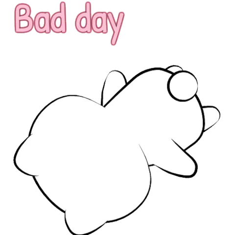 Анимация белого существа, лежащего на боку с надписью Bad day.