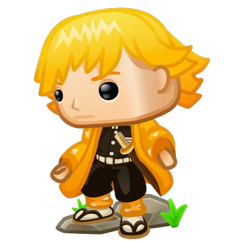 Анимированный стикер: chibi-персонаж с желтыми волосами в черной форме и оранжевом плаще наносит удар молнией.