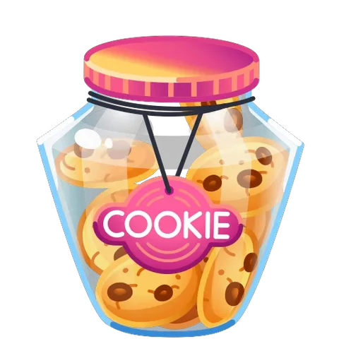 Анимация банки с печеньем и подвесной биркой с текстом COOKIE на прозрачном фоне.