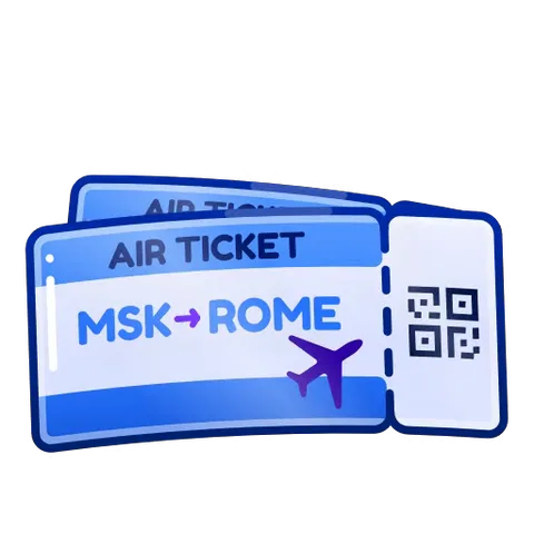 Анимированные стикеры с двумя авиабилетами по маршруту MSK-ROME, которые слегка двигаются и искрятся.