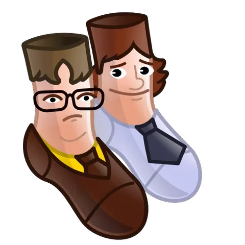 Анимация пары носков с лицами, одетых как бизнесмены, которые слегка покачиваются.