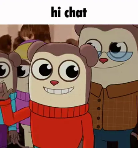 Анимированная обезьянка машет рукой и говорит «hi chat».