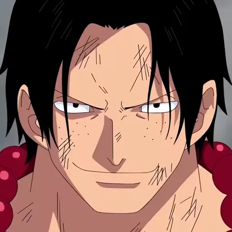 Анимация персонажа из аниме One Piece. Он смотрит исподлобья и улыбается, после чего на его лице появляется вспышка света.