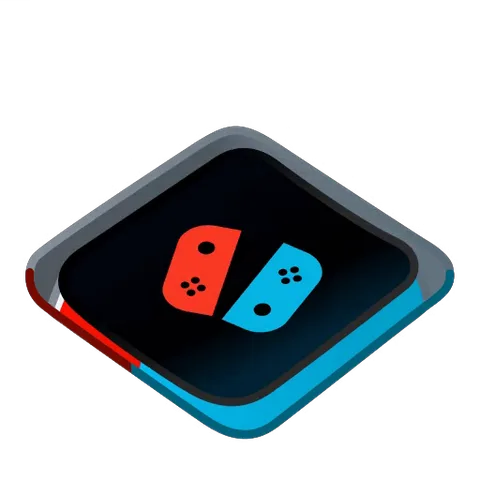 Вращающаяся 3D-клавиша с изображением цифры 2 и двух цветных игровых контроллеров на черном фоне.