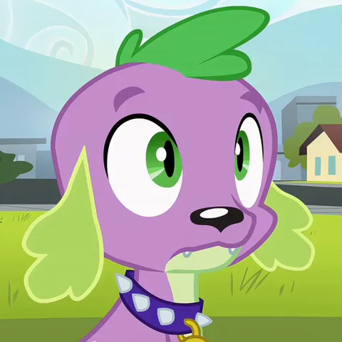 Анимация персонажа Спайка из My Little Pony: Equestria Girls. Он моргает, смеётся, закрывает рот лапой и смотрит в сторону с задумчивым видом.