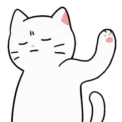 Анимация белого кота, который машет лапой и говорит Okay.