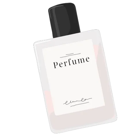 Прозрачный стикер с нарисованным флаконом духов с этикеткой «Perfume» и черной крышкой.