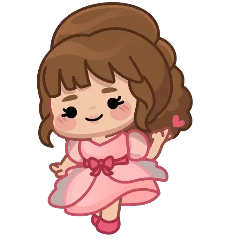 Анимация: девочка в розовом платье подмигивает и показывает жест сердечко пальцами.