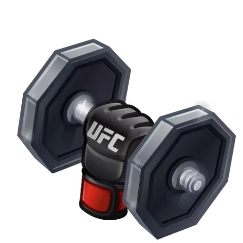 3D-модель гантели с черной перчаткой UFC посередине, которая слегка вращается и искрится.