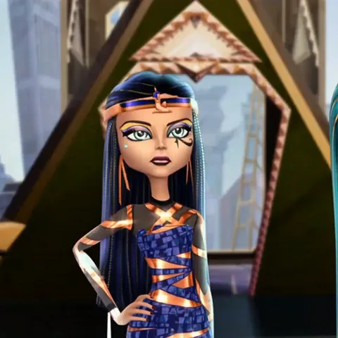 Анимация Клео де Нил из Monster High, которая смотрит с подозрением и закатывает глаза.