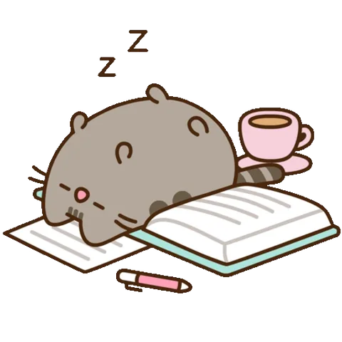 Анимация серого кота, который спит на книге с буквой Z над головой